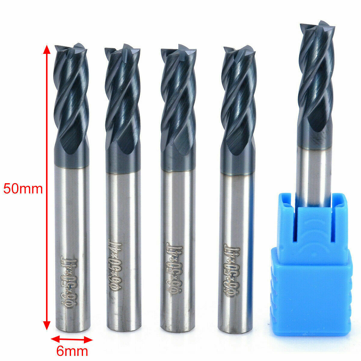 5pcs 6mm x 50mm Tungsten Carbide 4 Flute End Mill CNC Milling Cutter HRC50