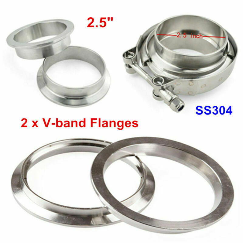 2.5" Inch Car Turbo Exhaust Downpipe Stainless Steel V-Band Clamp With 2 Flanges