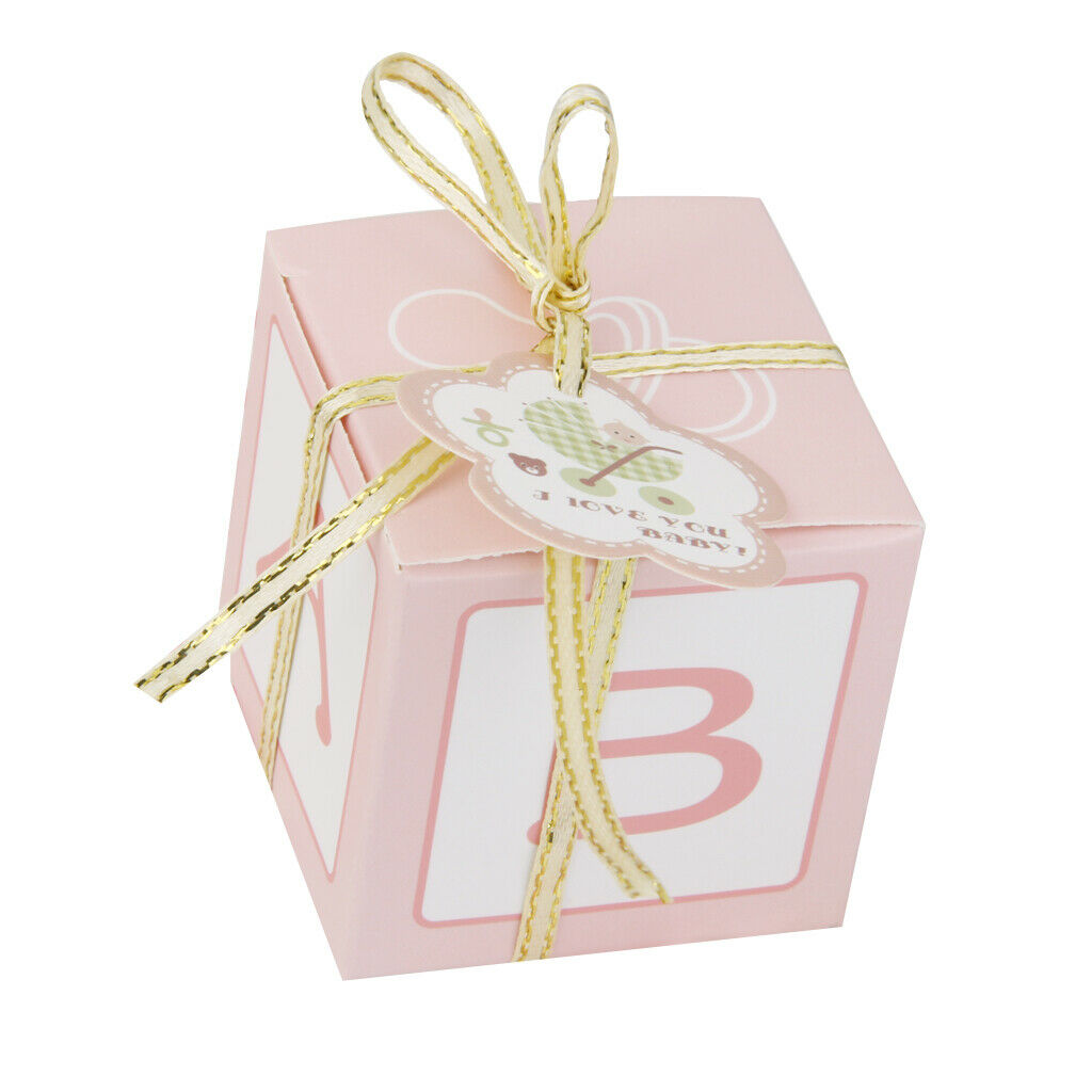 12x Ribbon Box Boy Girl Party Favor Gifts Candy Wrapping Case w/Labels Pink