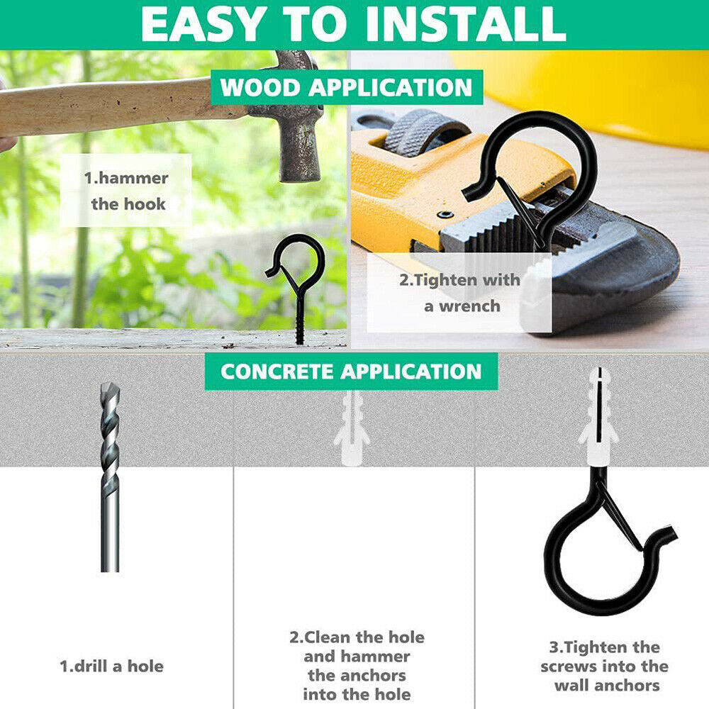 20Pcs Heavy Duty Screw-in Hooks with Windproof Safety Buckle for Hanging Clips