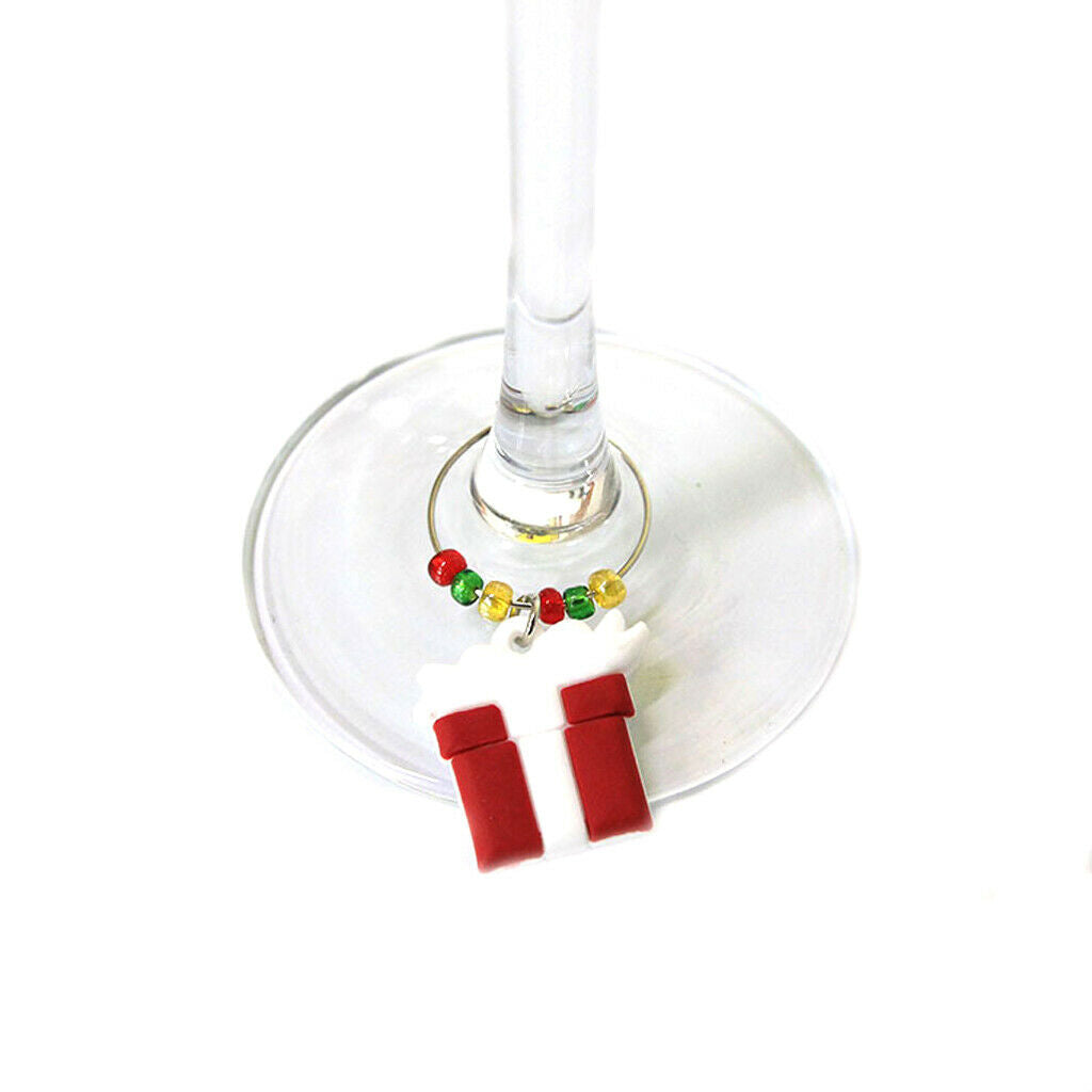 Pack of 6 Cartoon Christmas Wine Glass Charms Rings Pendants Party Supplies