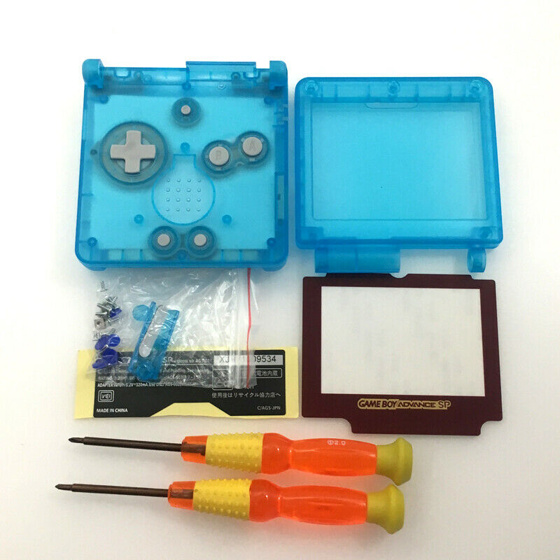 Luminous Clear blue Housing Shell Cover Red Lens For Game Boy Advance SP GBA SP