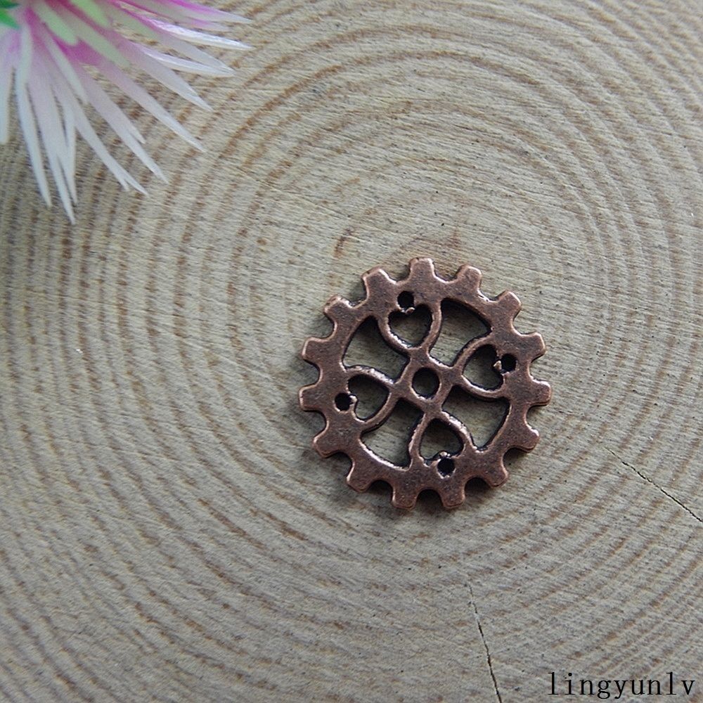 20pcs Retro Copper Red Alloy Hollow Gear Charm Steampunk Cogs For Pendant 17*1mm