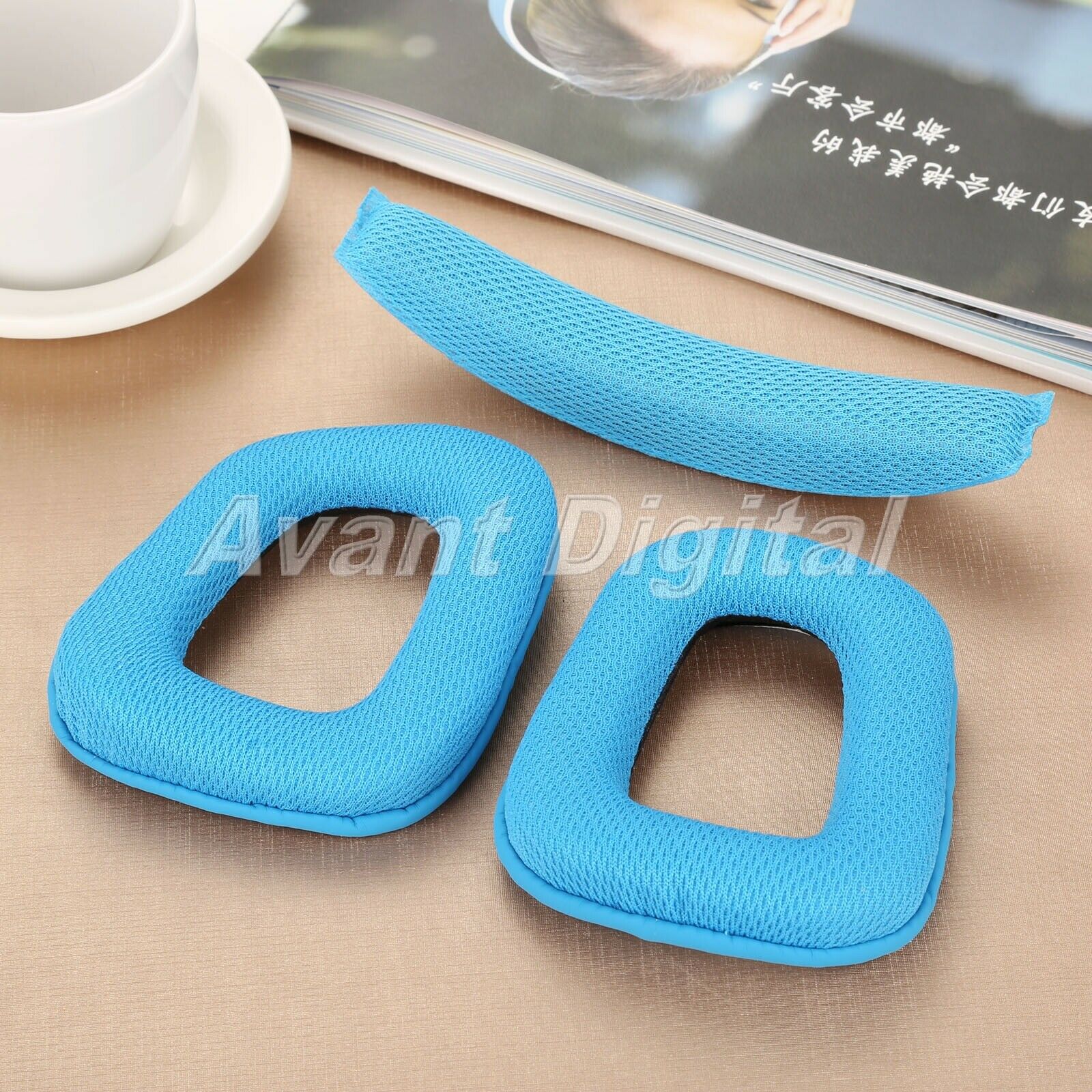 1 Pair Blue Cotton Earpads Soft Foam Cushion & 1 Pc Headhand High Elasticity