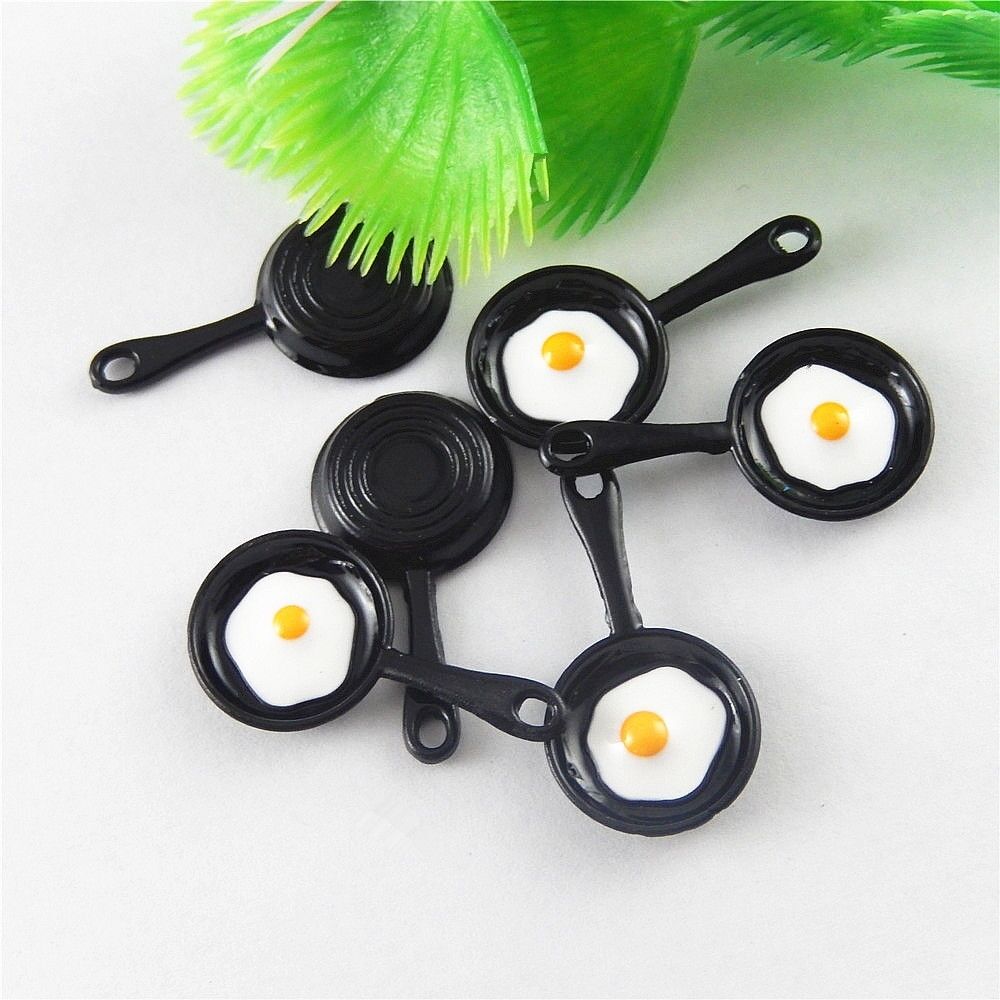 20pcs Black Plated Alloy Pan Egg Look Pendant Charms Jewelry Accessory Crafts