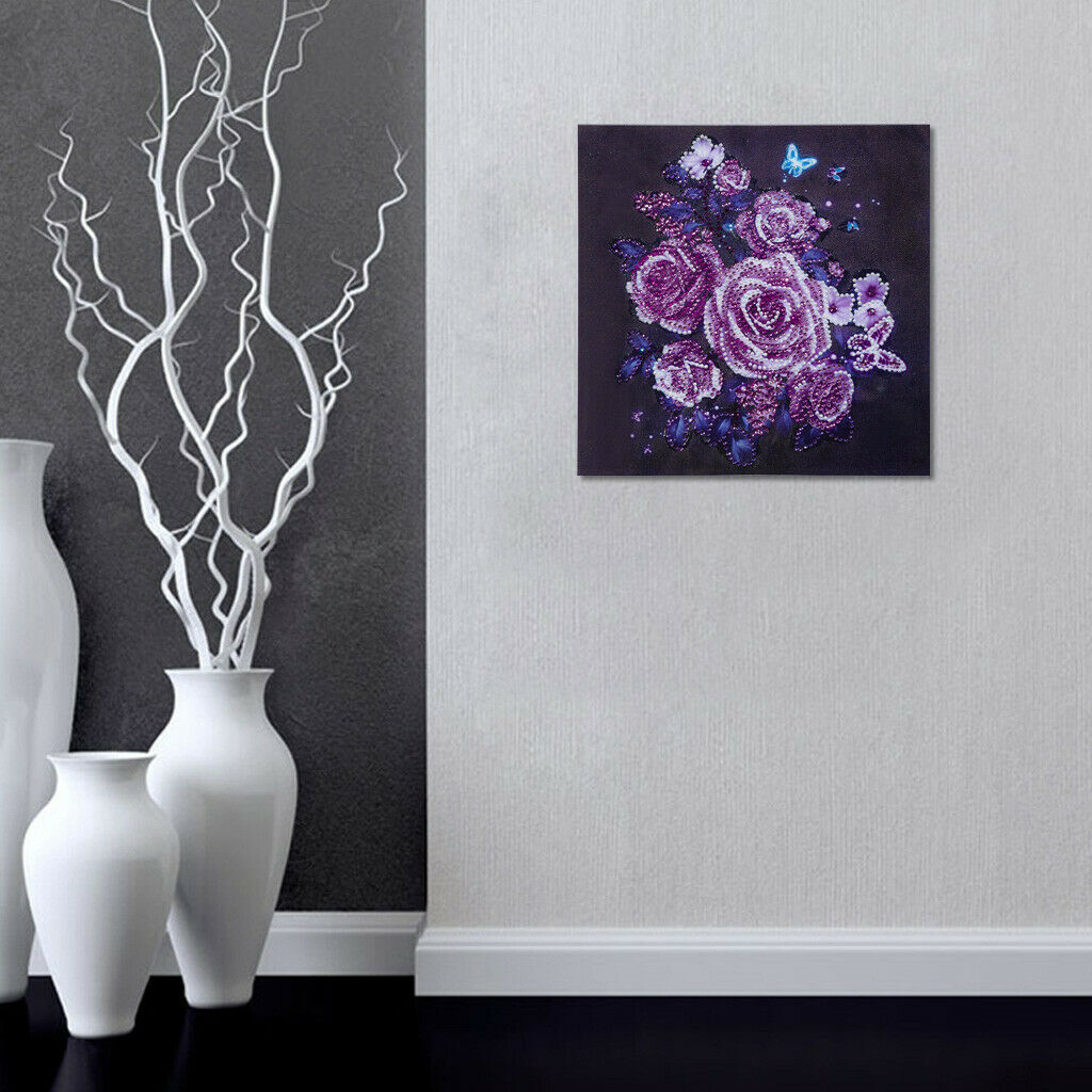 5D Special Shaped Diamond Painting Cross Stitch Crafts Kits Purple Flower