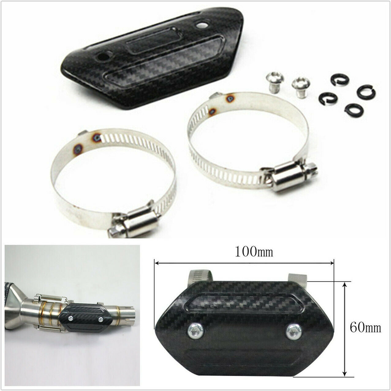 1x Motorcycle Exhaust Pipe Heat Shield Cover Guard Protector Carbon Fiber Style