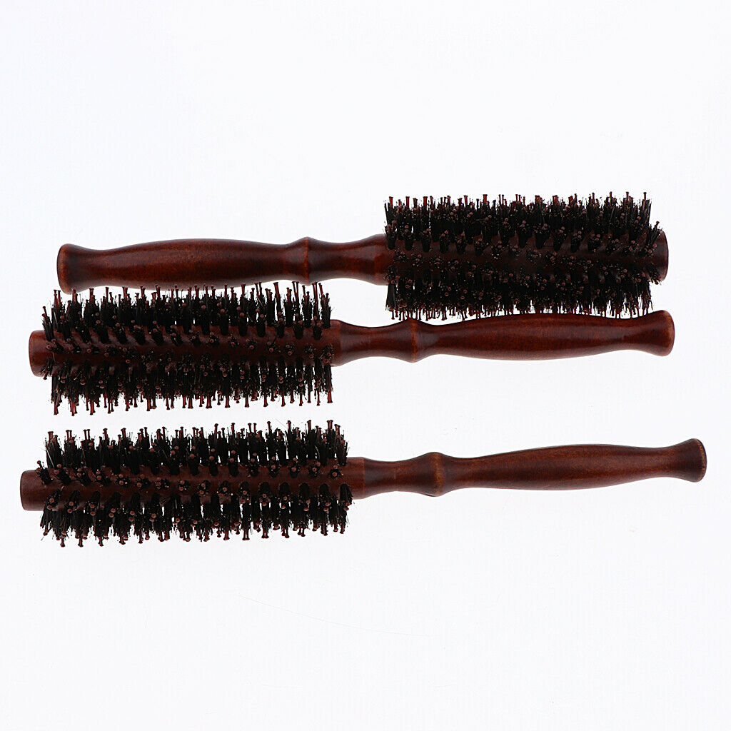 2x Unisex Wooden Hairbrush Rolled Comb Hair Styling Brush Hair Curling Brush