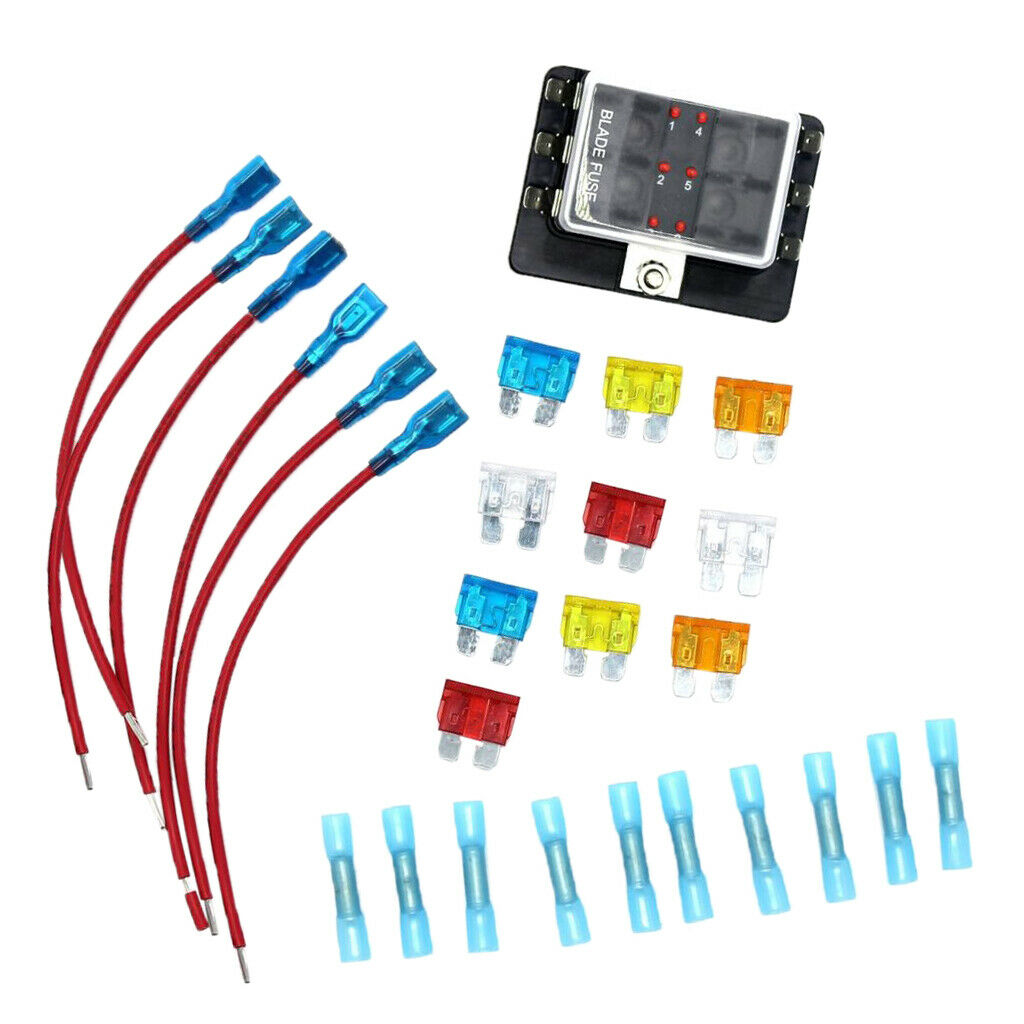 6 Way Terminals Circuit Blade Fuse Box Holder Block for Boat Auto Car RV