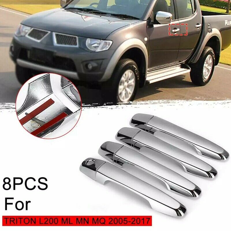 8Pcs Chrome Door Handle Cover Trim for MITSUBISHI TRITon L200 ML MN MQ 2005-O3D2