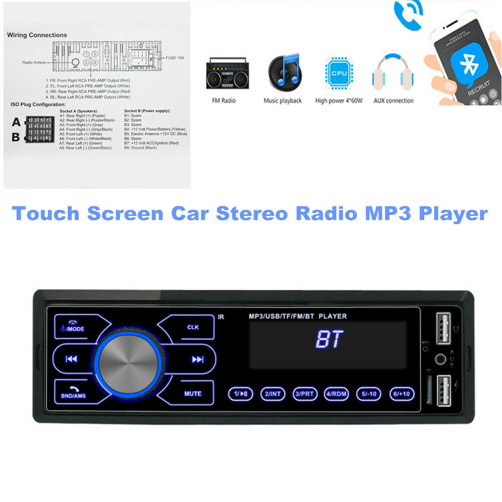 Touch Screen Bluetooth Car Stereo Radio SD USB Music MP3 Player w/Remote Control