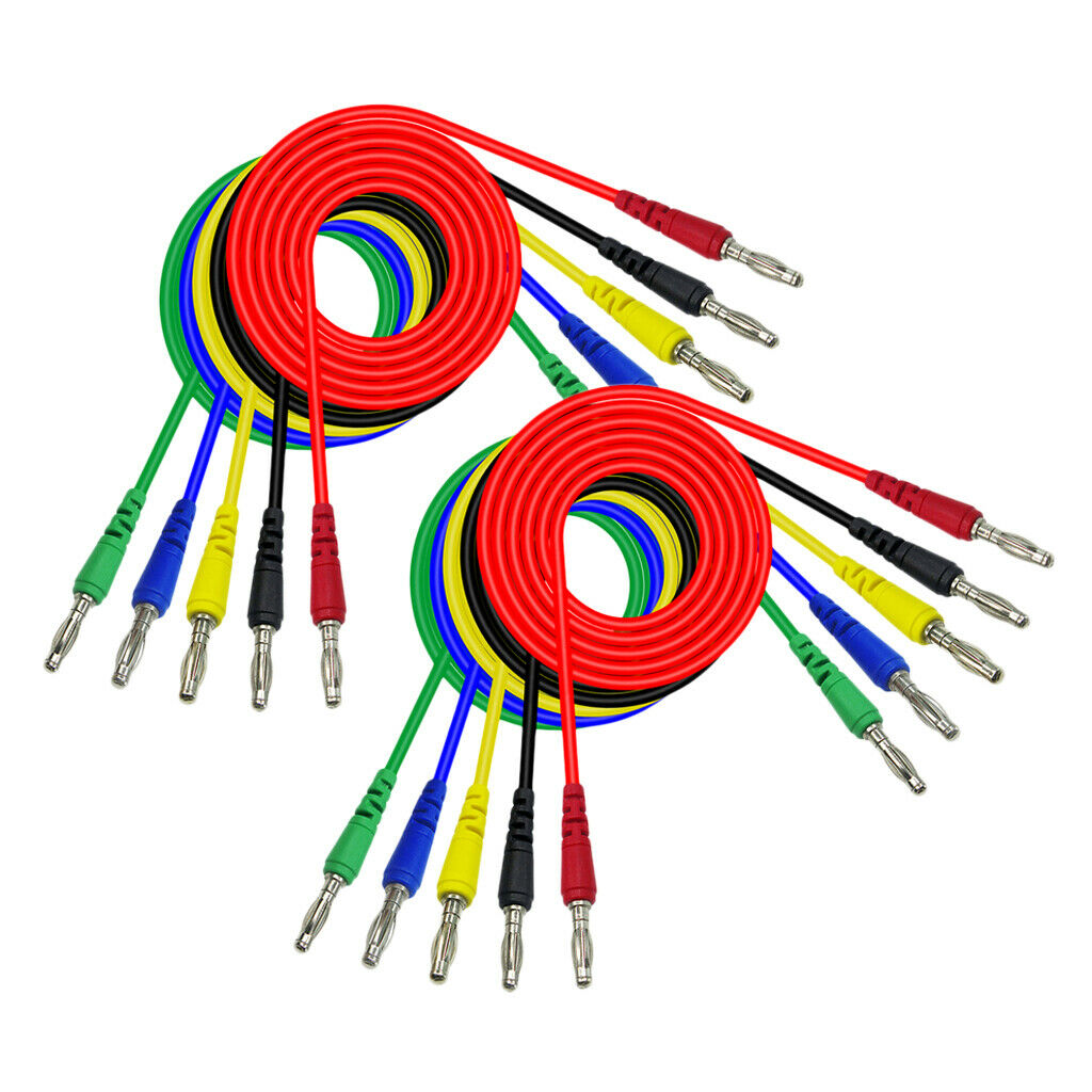 Set of 10, 4mm Banana Plug Silicone Test Cable Testing Wire f/ Multimeter 1M