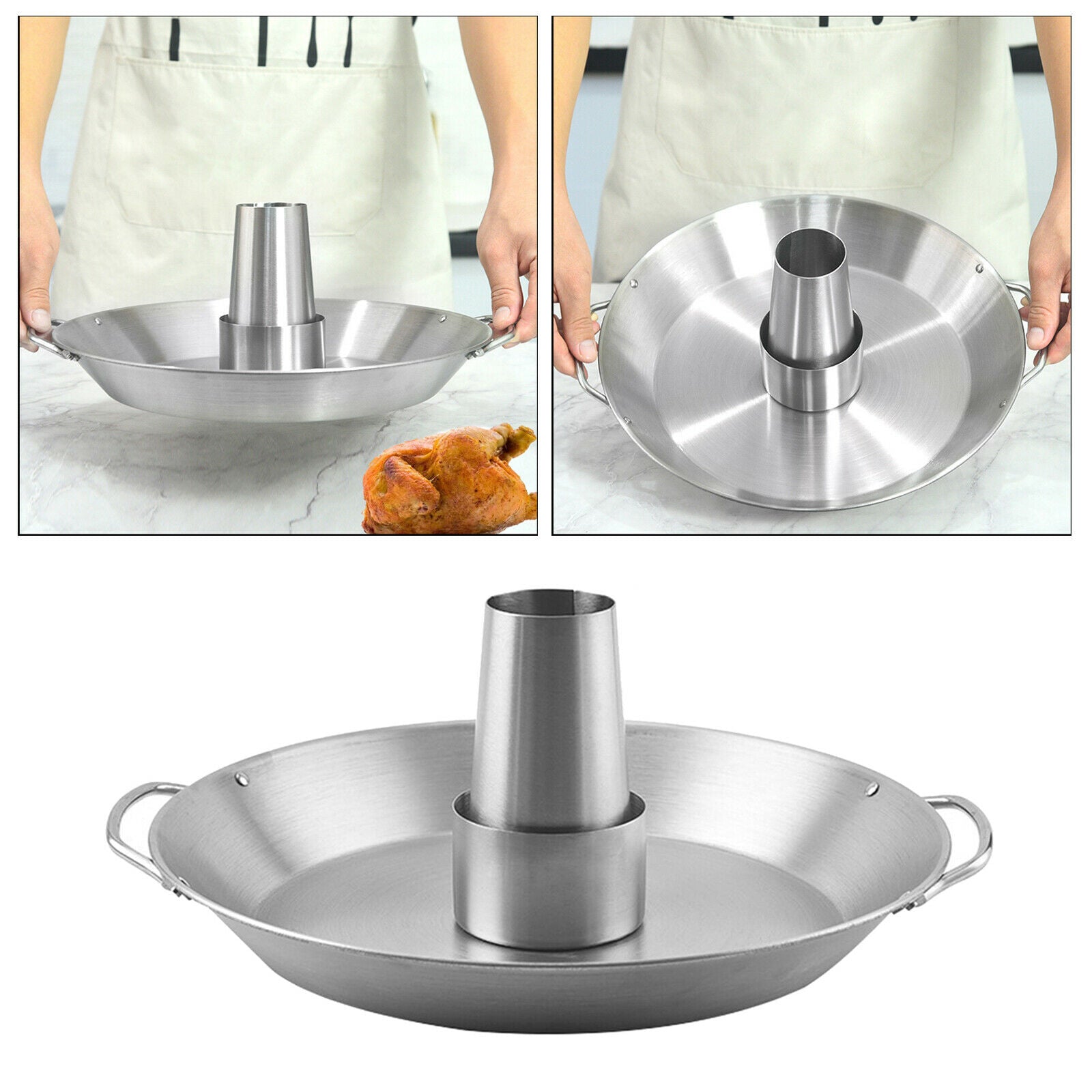 Chicken Holder BBQ Roaster Folding Chicken Holder with Drip Pan