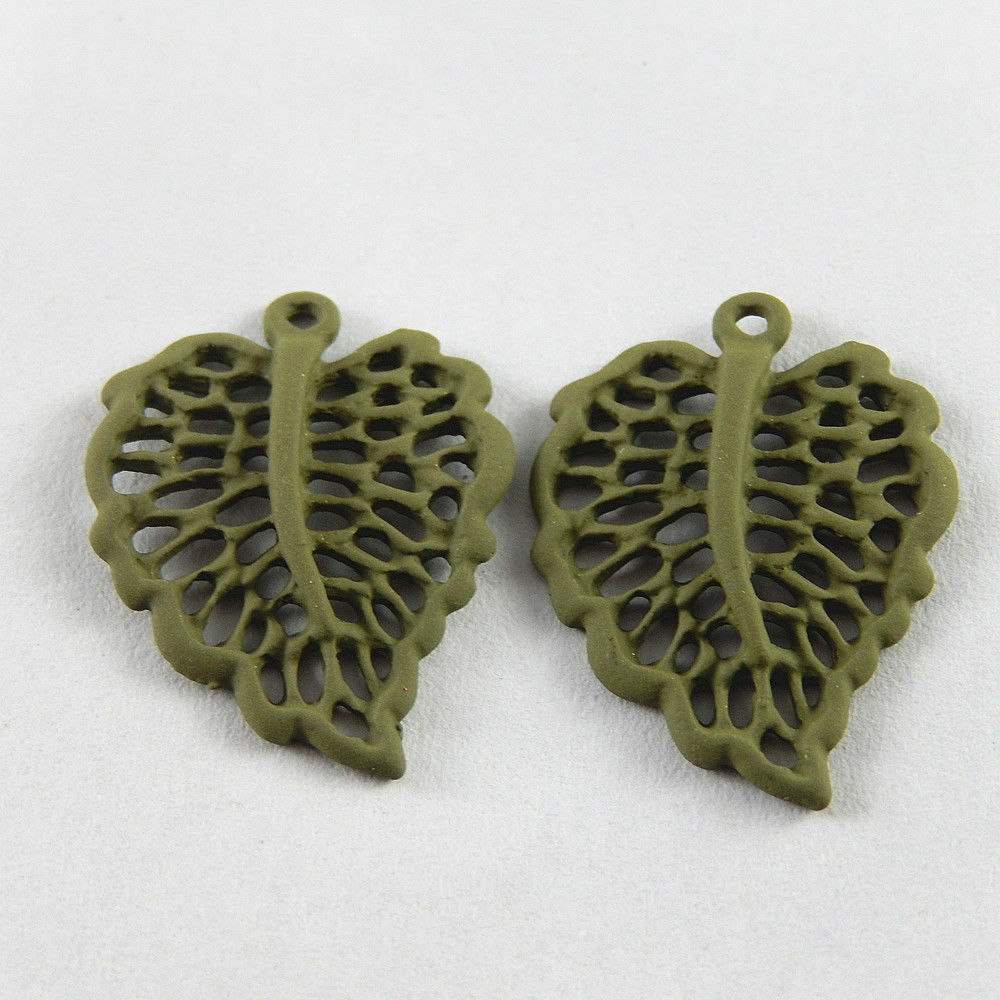 40 pcs Electroplated Green Alloy Leaf Charms Pendant Craft Findings 24x19mm