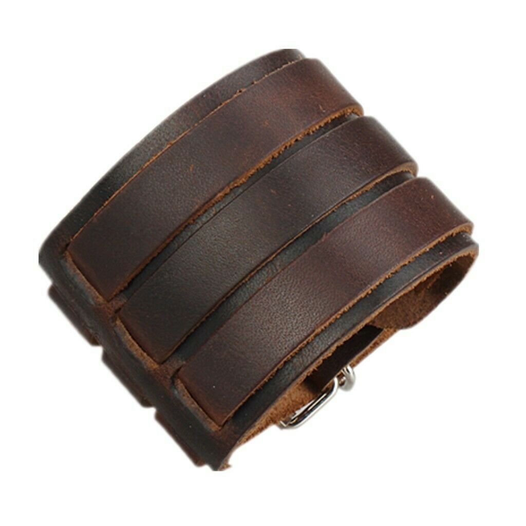 Adjustable Cool Men's Three Buckles PU Leather & Alloy Wrist Bracelet Brown