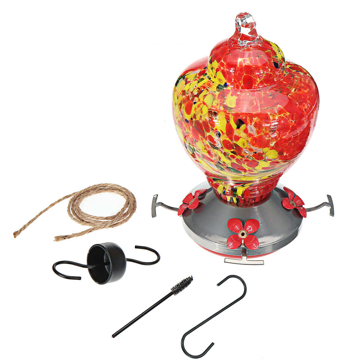 Hummingbird Feeder 4-Trough Tree Hanging Outdoor Garden Yard Colorful Glass CA3