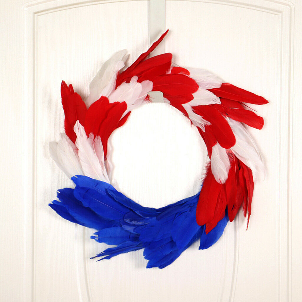 American Flag Wreath Feathers Garland Memorial Day Front Door Hanging Decor