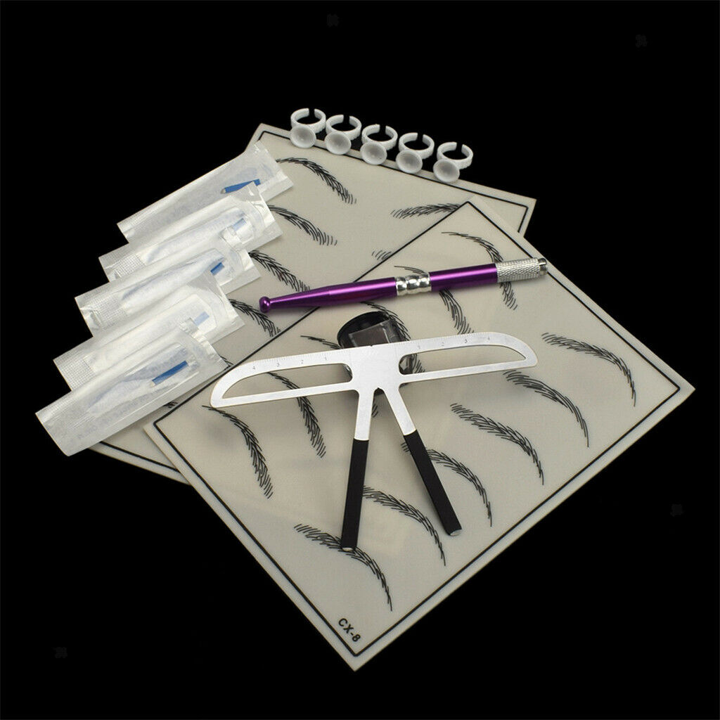 Eyebrow Microblading Set Permanent Needles Rulers Ring Cups Skin Pratice Pen