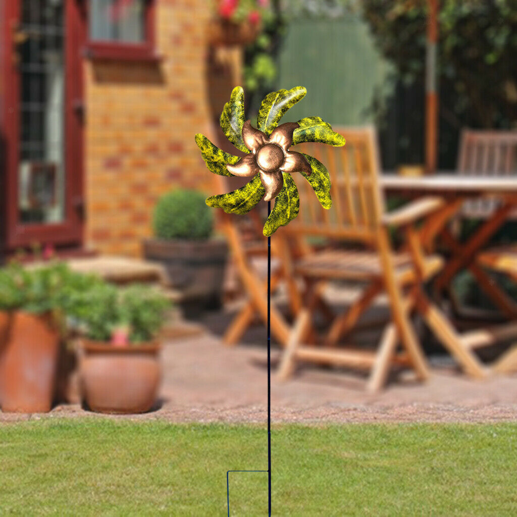 Iron Sun Flower Windmill Garden Wind Spinner with Ground Stake Lawn Yard