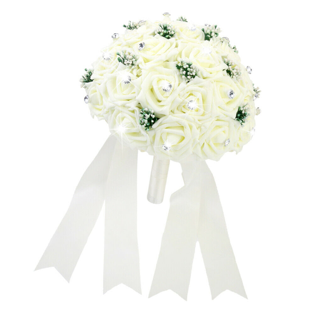 Ivory Artificial Rose Bouquet for Wedding Bridal Bridesmaid Flower Girls