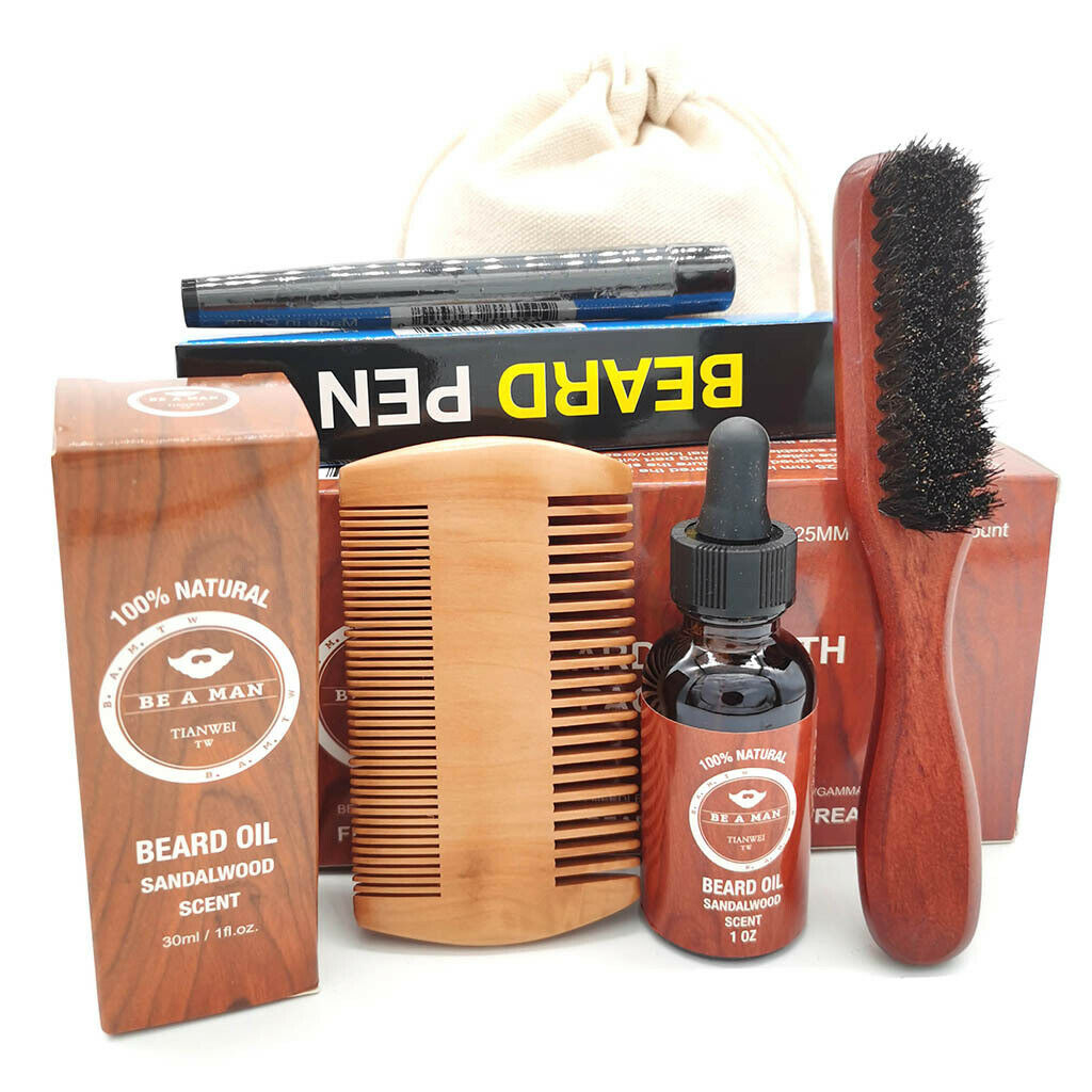 5Pcs Hair Beard Mustache Care Kit Comb Brush Grooming Father's Day Gift Box