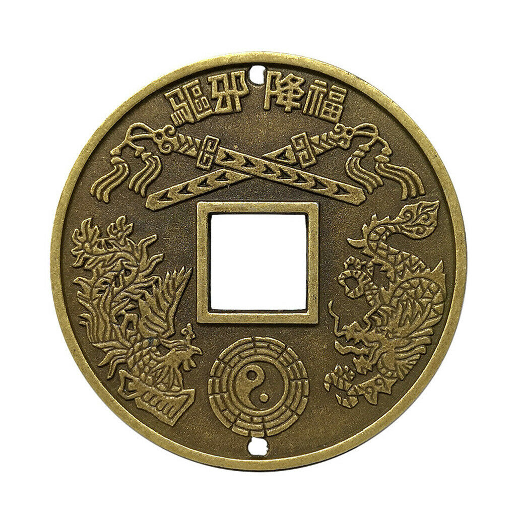 Chinese Old Copper Coin Assuage Residence Dragon and Phoenix Feng Shui