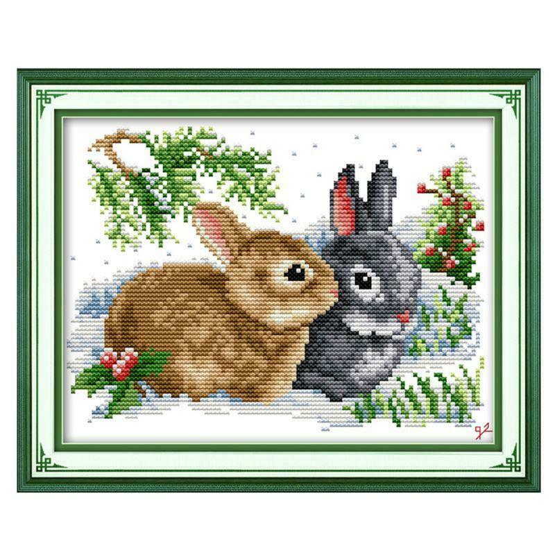 Rabbits DIY Handmade Needlework Counted 14CT Printed Cross Stitch Embroidery Kit