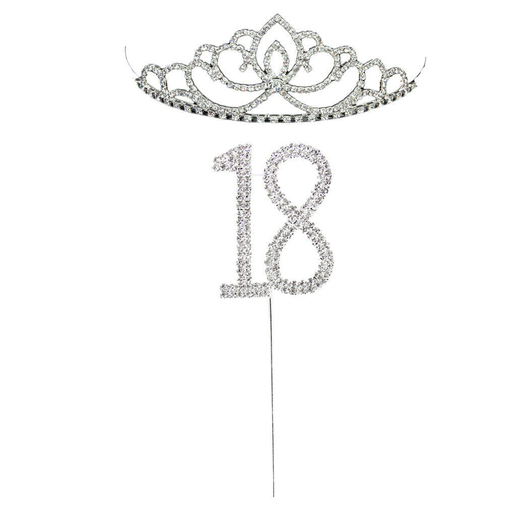 Rhinestone Princess Crown Headband Tiara & 18th Birthday Party Cake Topper