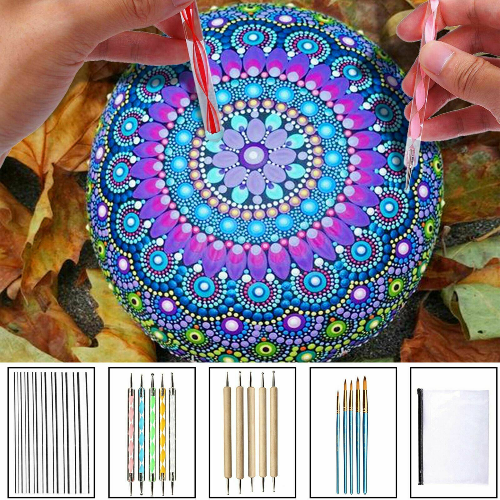24pc Mandala Dotting Tools Rock Ball Nail Dot Painting Art Craft Kit Pen Stencil