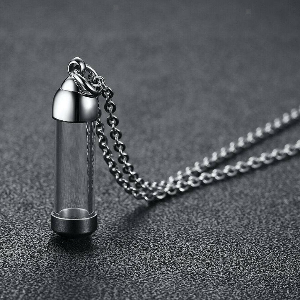 2pcs Steel Glass Bottle Urn Pendant Necklace for Ashes Hair Jewelry DIY