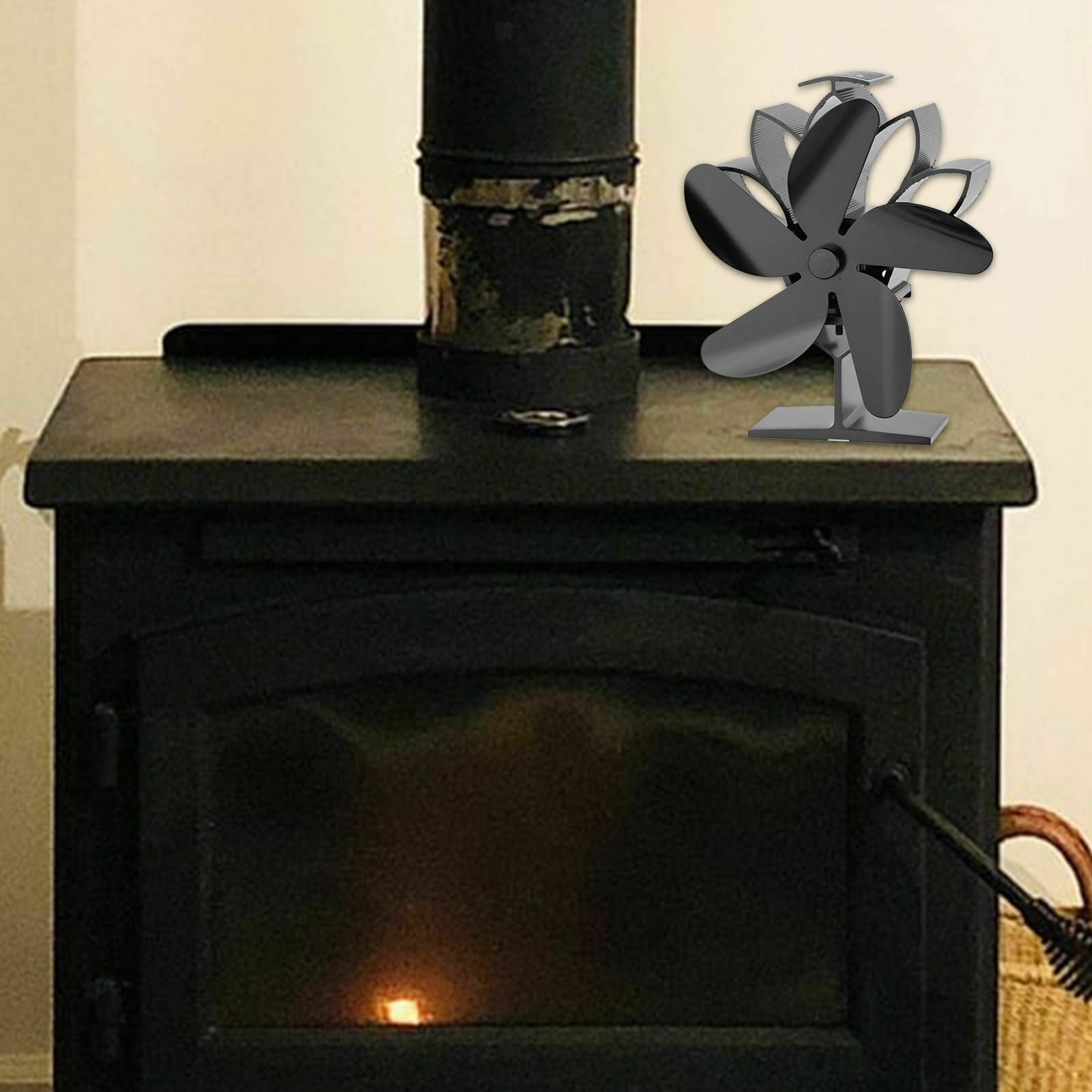 Heat Powered 5 Blade Stove Fan Eco Friendly Fireplace Heated Air Circulation