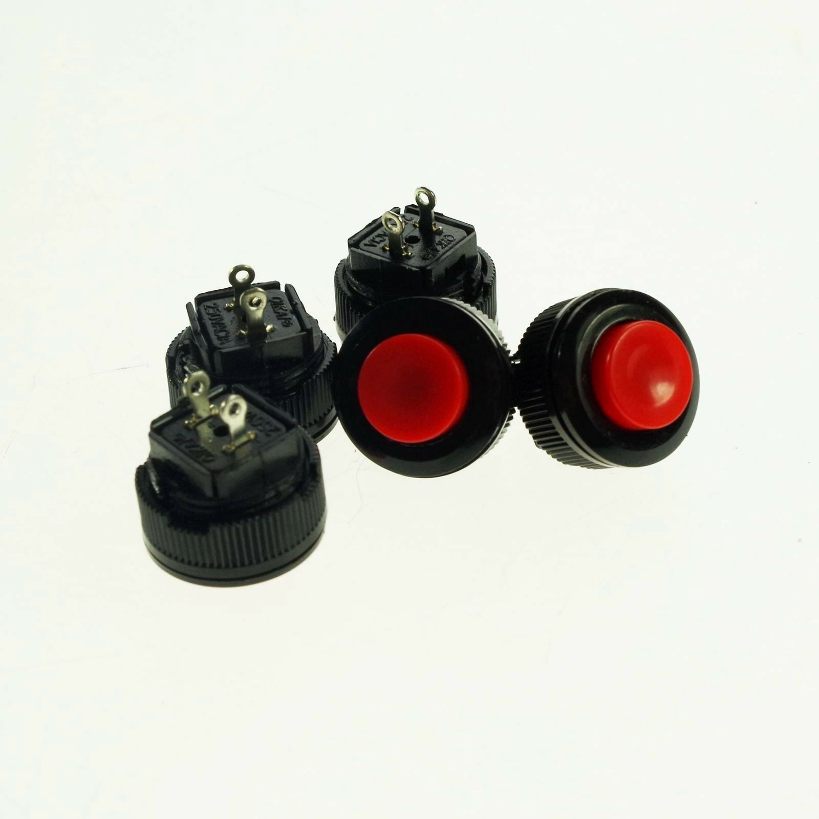 (5)Red 2 Pin SPST OFF-(ON) 1A 250VAC 14mm Momentary Unlock Push Button Switch NO