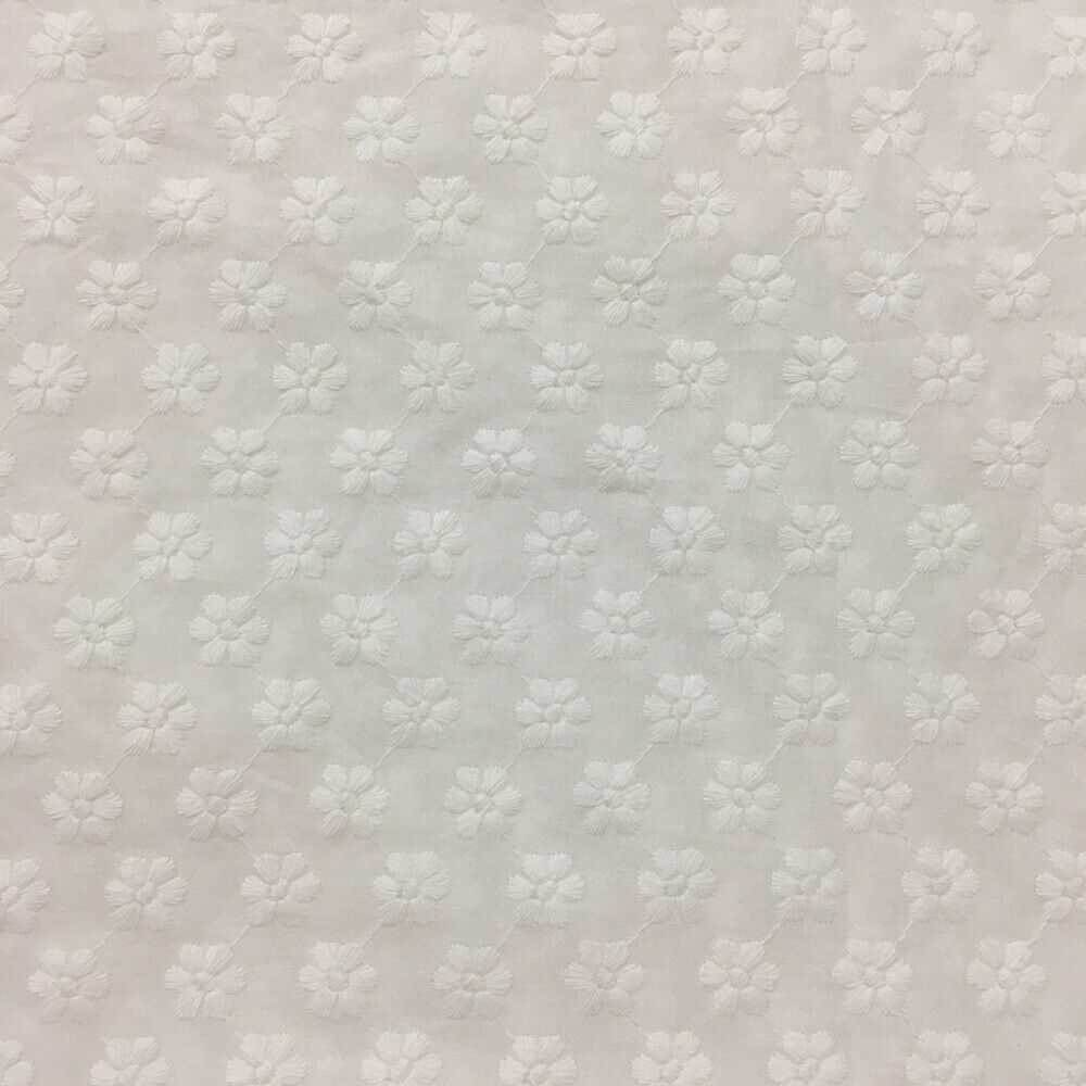 Small Flowers Cotton Embroidery Cloth White Floral Fabric DIY Handcraft 50*130CM