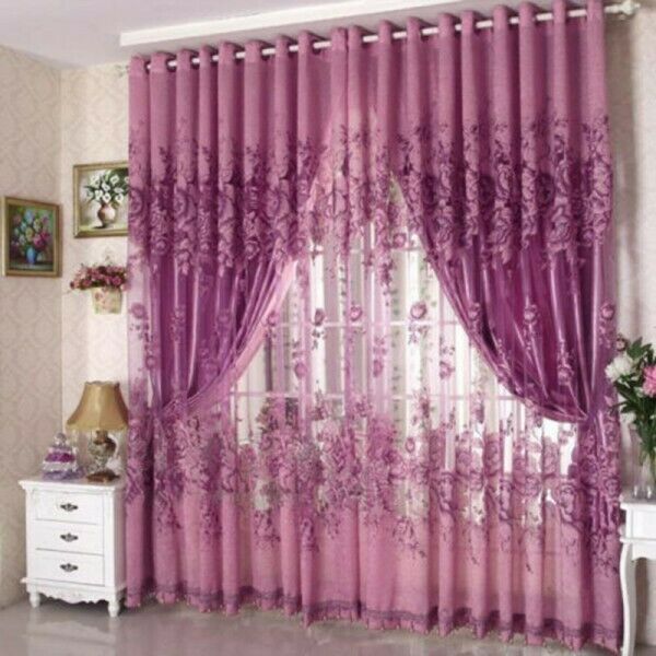 250 * 100cm Peony Voile Beads Living Room Window Tulle
