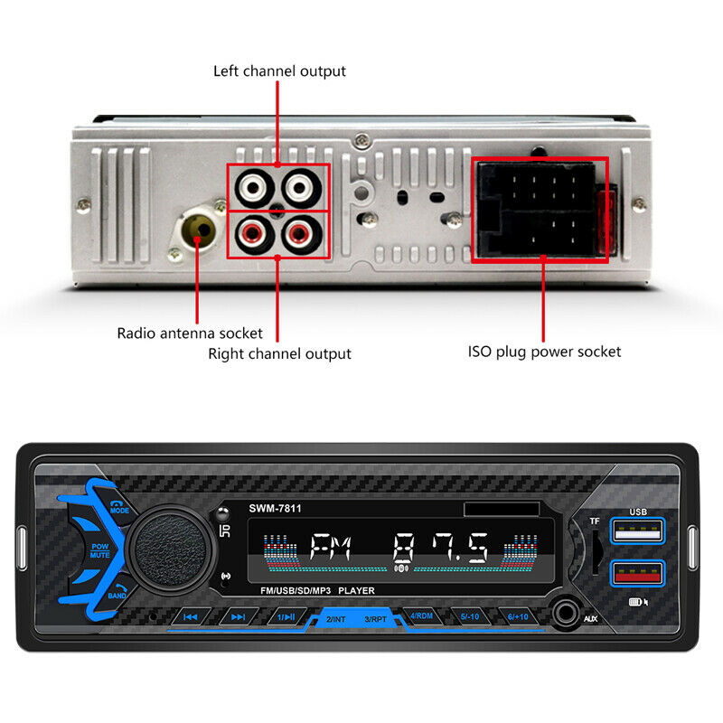 Car 1 Din MP3 Player Radio 2USB AUX Input Bluetooth Receiver Voice Control Kit