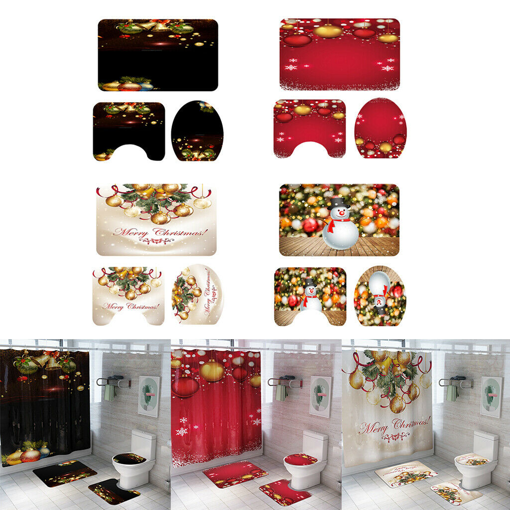 3pack Xmas Bathroom Set Rug Mat Toilet Lid Cover Non Slip Bathmats Style01