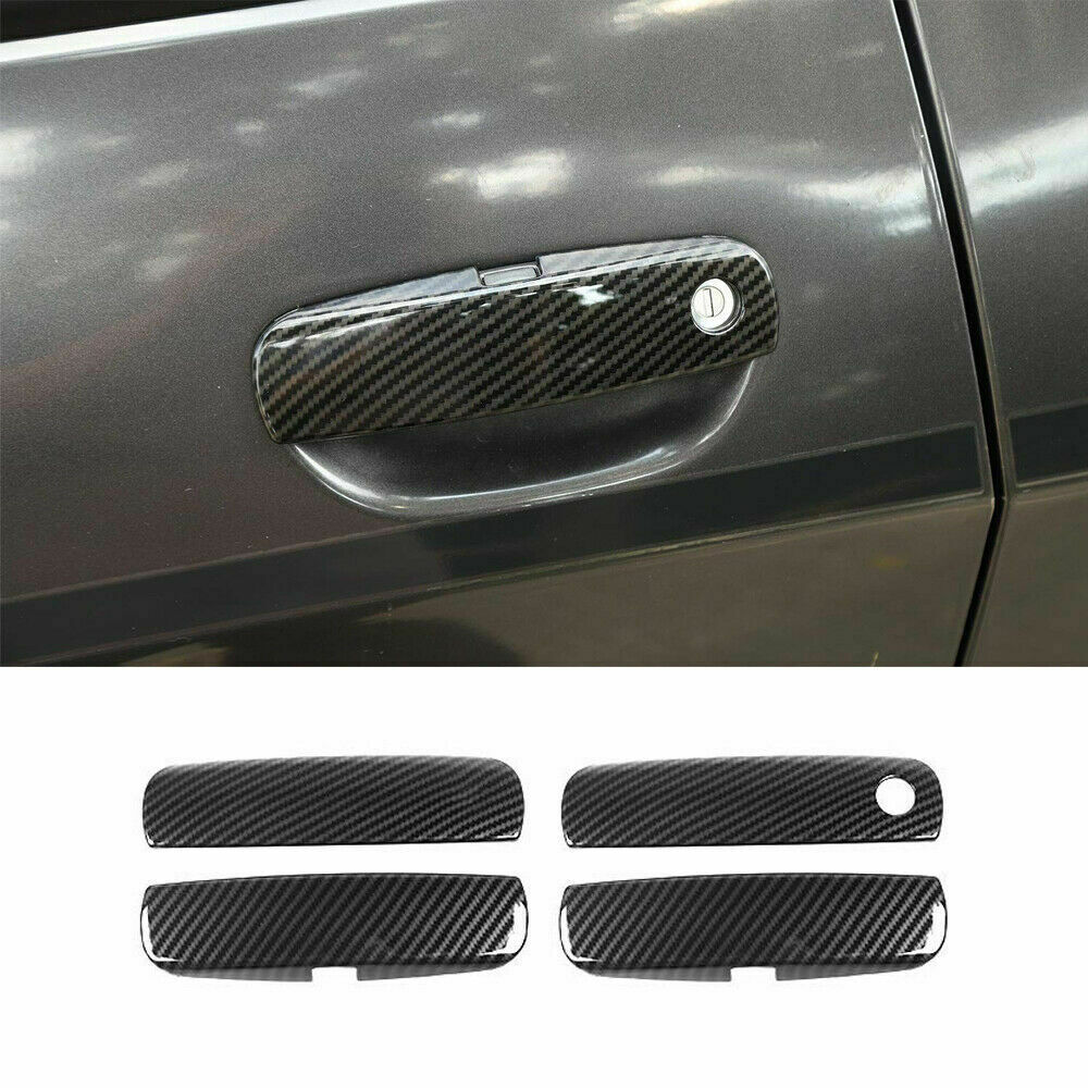 Fit 2011-2020 Dodge Charger Print Look Door Handle Covers Black Carbon Fiber