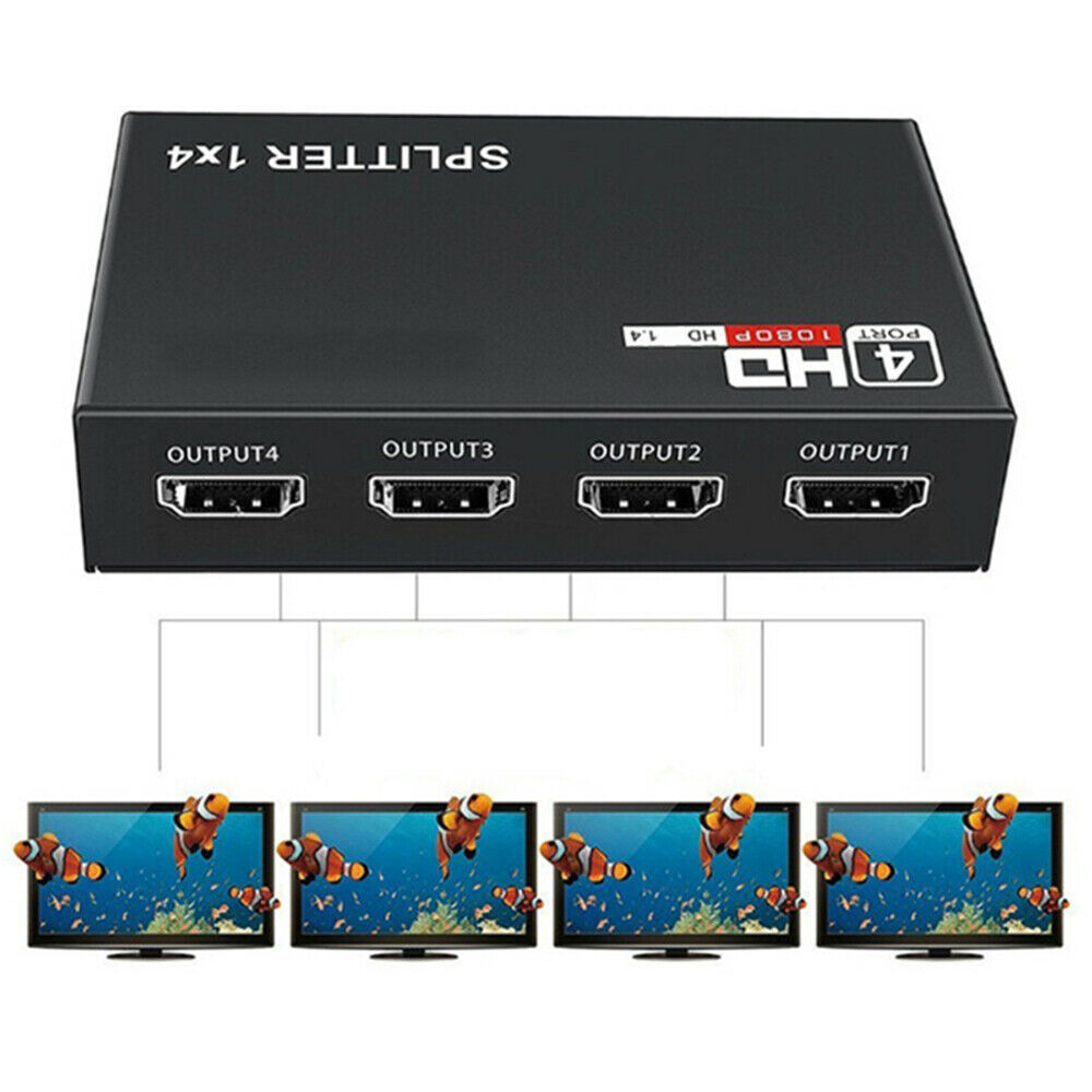 1080p HDMI Splitter 1 in 4 Power off Signal Amplifier Audio Converter Adapter