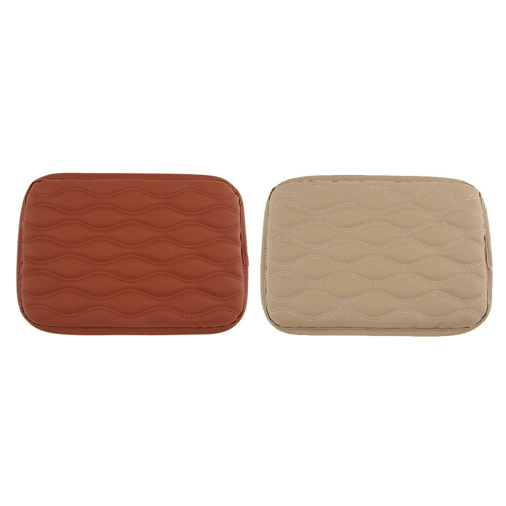 2x Car Armrest PU Leather Pad Cover Center Console Cushion Pad Brown+Beige