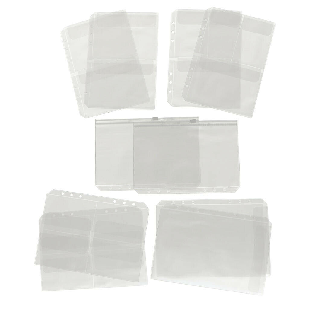 10Pcs A5 Clear PVC Binder Pockets Fit for 6 Rings Notebook Documents Cards
