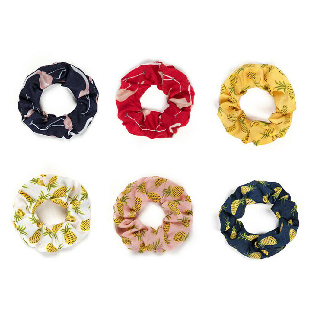 6Pack Ladies Satin Hair Scrunchies Pineapple Printed Hair Cord Scrunchy