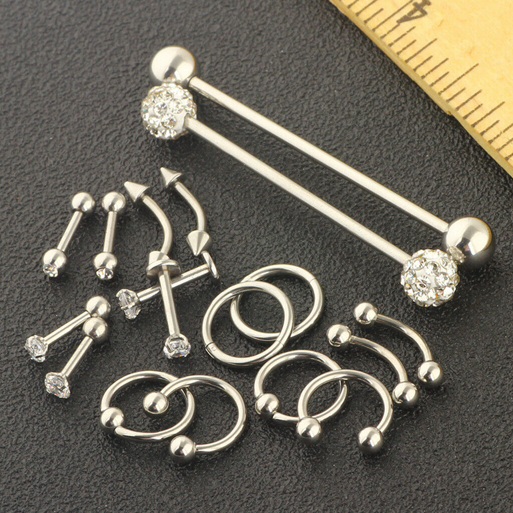 9 Pairs Stainless Steel Barbell Body Piercings Jewelry Kit Earrings Stud