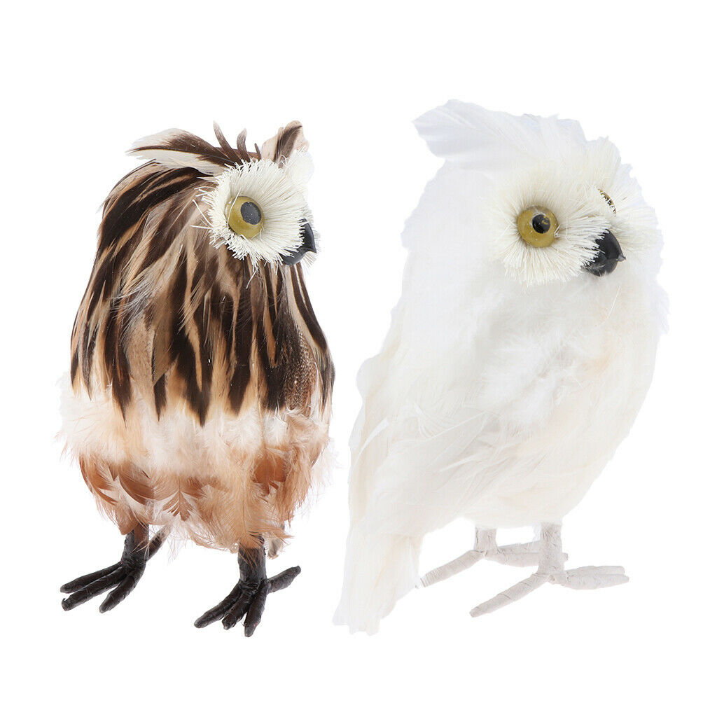 2Pcs Mini Artificial Owl, Furry Realistic Imitation Taxidermy Home Garden Desk