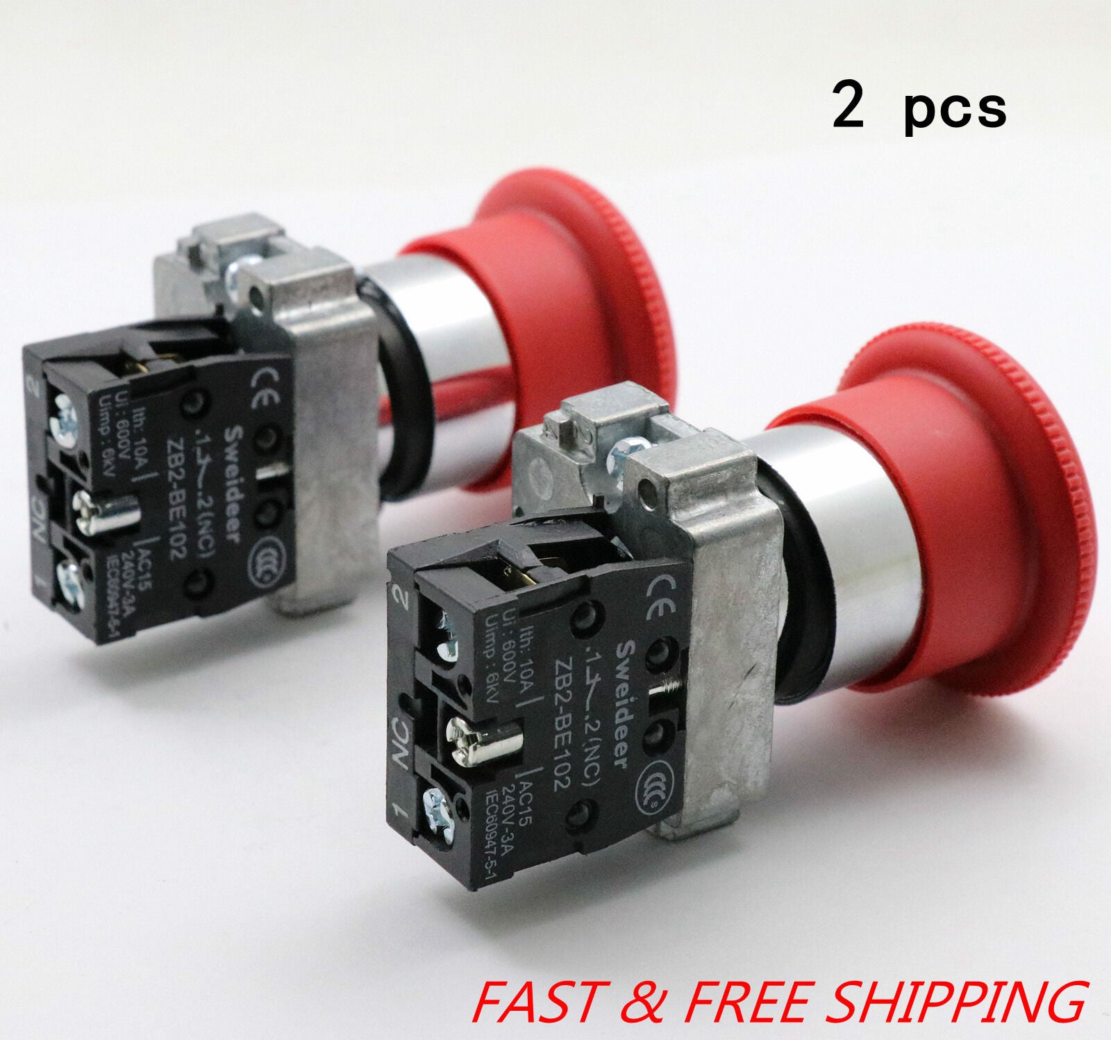 2PCS Emergency Stop Switch Red 600V 1 NC 10A Contacts  E-stop Twist RelODY_WF