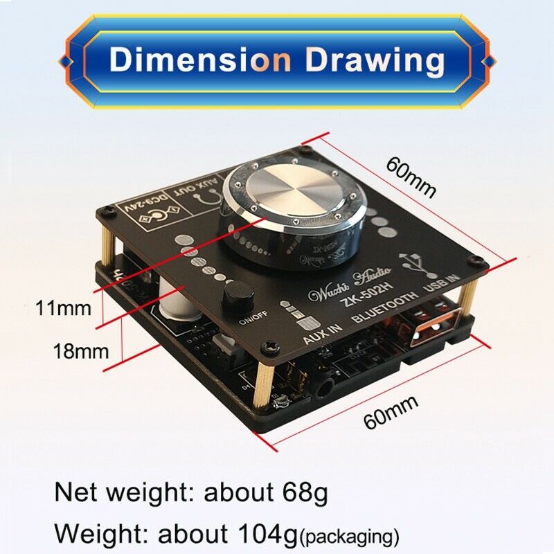 Bluetooth 5.0 Amplifier Board 100W Power High Fidelity HiFi Dual Channel StereX2