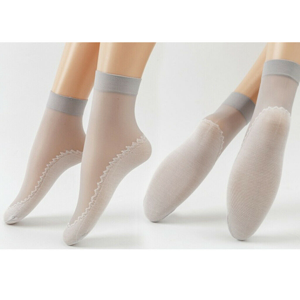 40x Nylon Silk Summer Socks Sheer Lace Soft Cotton Bottom Non-Slip Socks