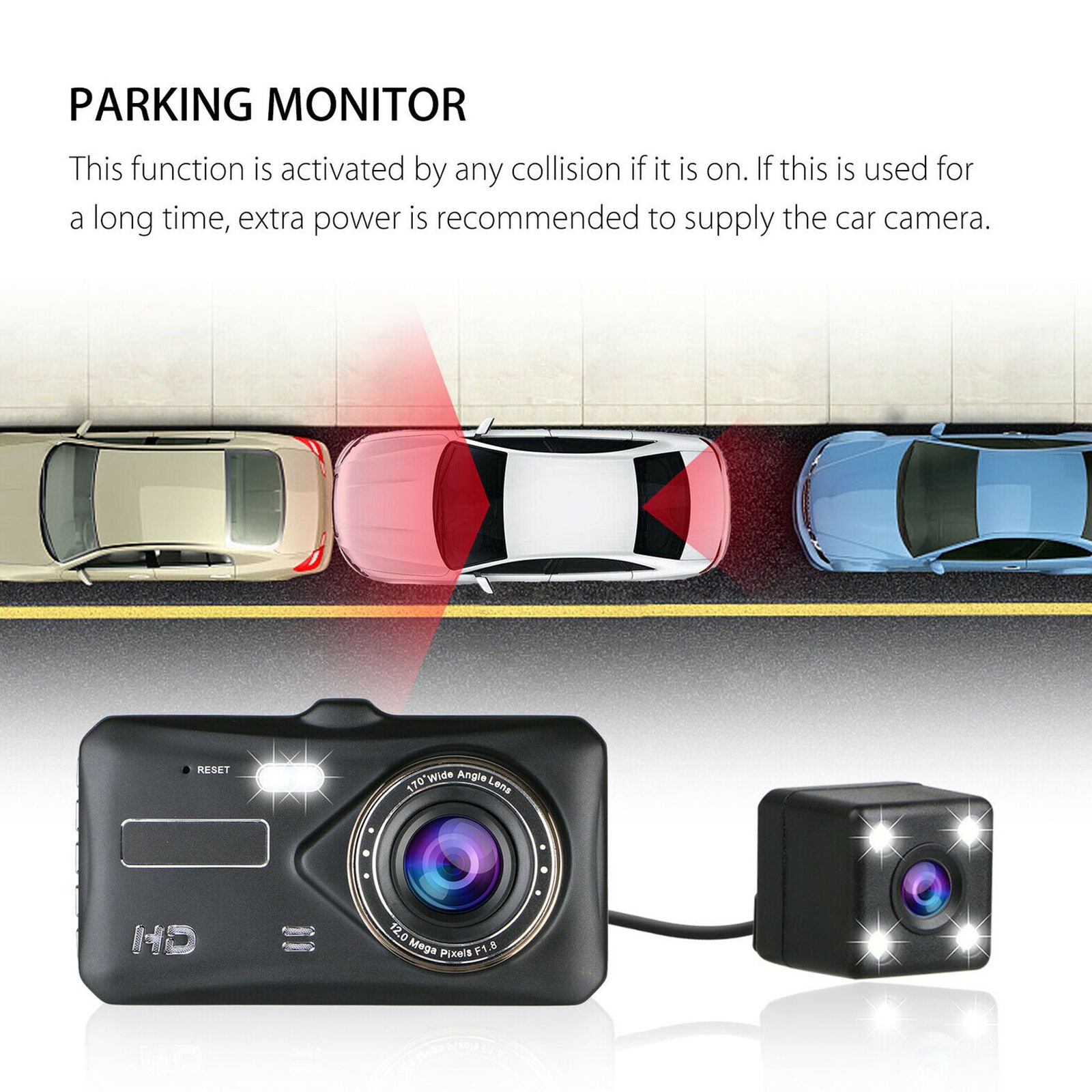 4" Dual Lens 1080P 170° Touch Screen Car DVR Dash Cam G-sensor + Rearview Camera