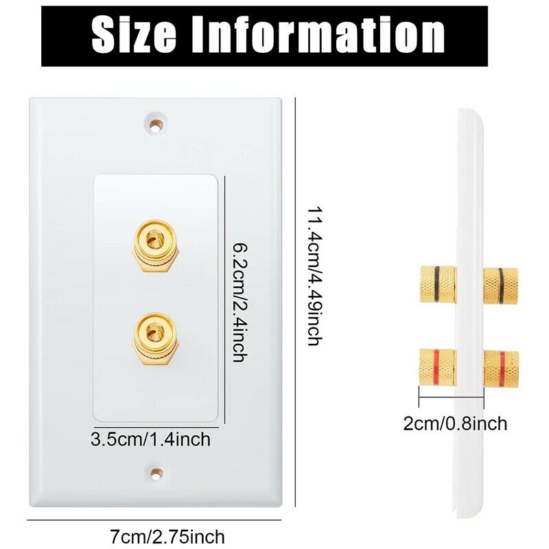 2 Pack Single Gang 1.0 Speaker Wire Wall Plate (Banana Plug Wall Plate) for 1.Z8