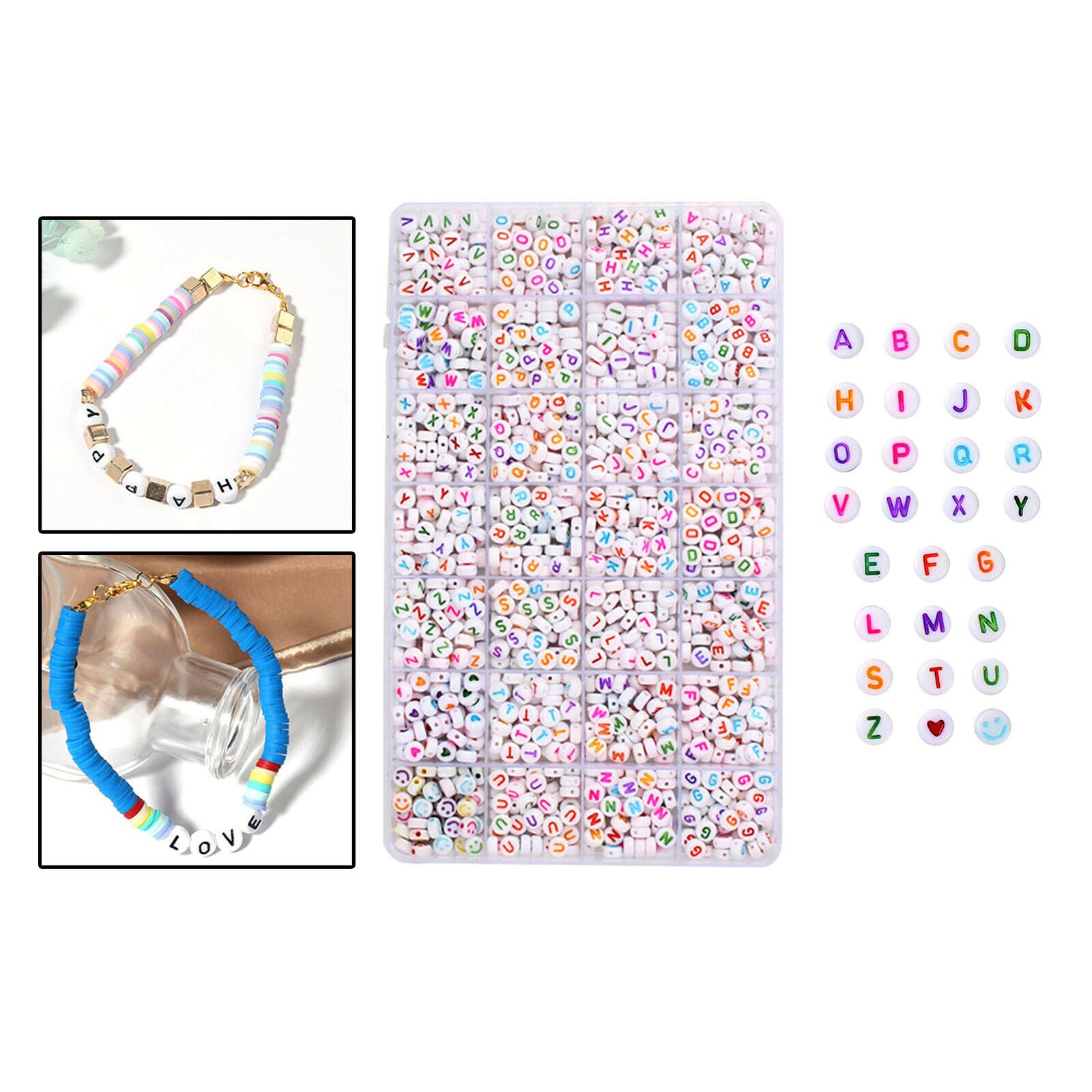 1400Pcs White Alphabet Letter Beads Colorful Spacer Beads DIY Name Bracelets