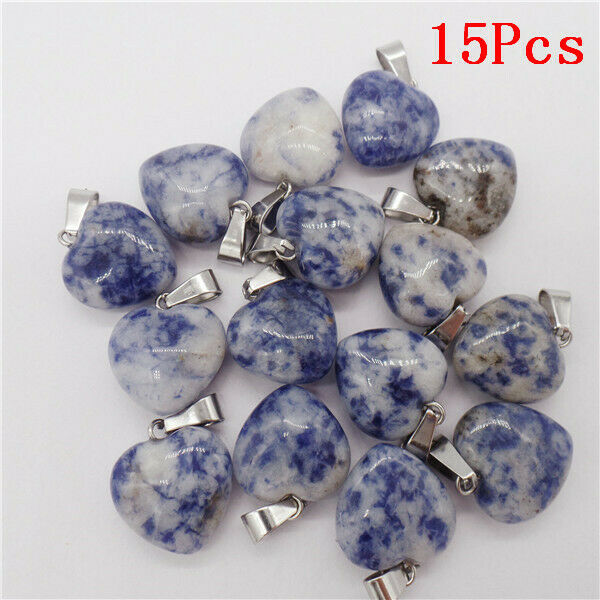 15Pcs 16x7mm Natural Blue Sodalite Puffy Love Heart Healing Pendant Bead HH9485